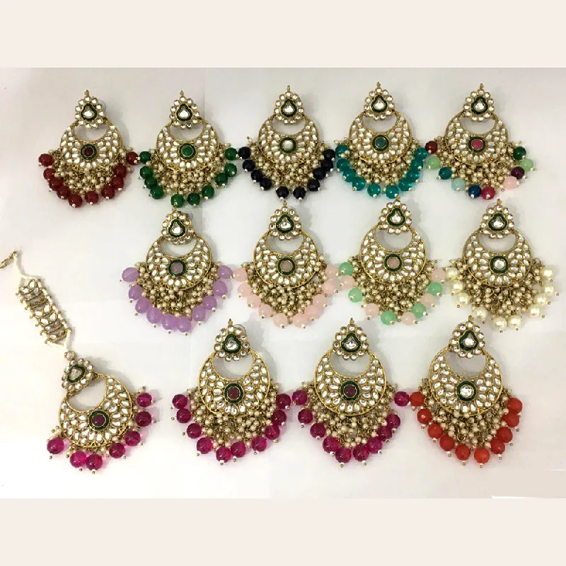 chandelier earrings for women-Rani Sati Jewels Gold Plated Kundan Maangtikka With Earrings