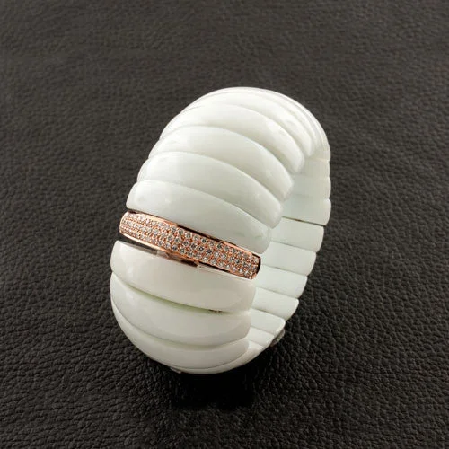 high-quality bangles for women-White Agate & Diamond Flexible Bracelet