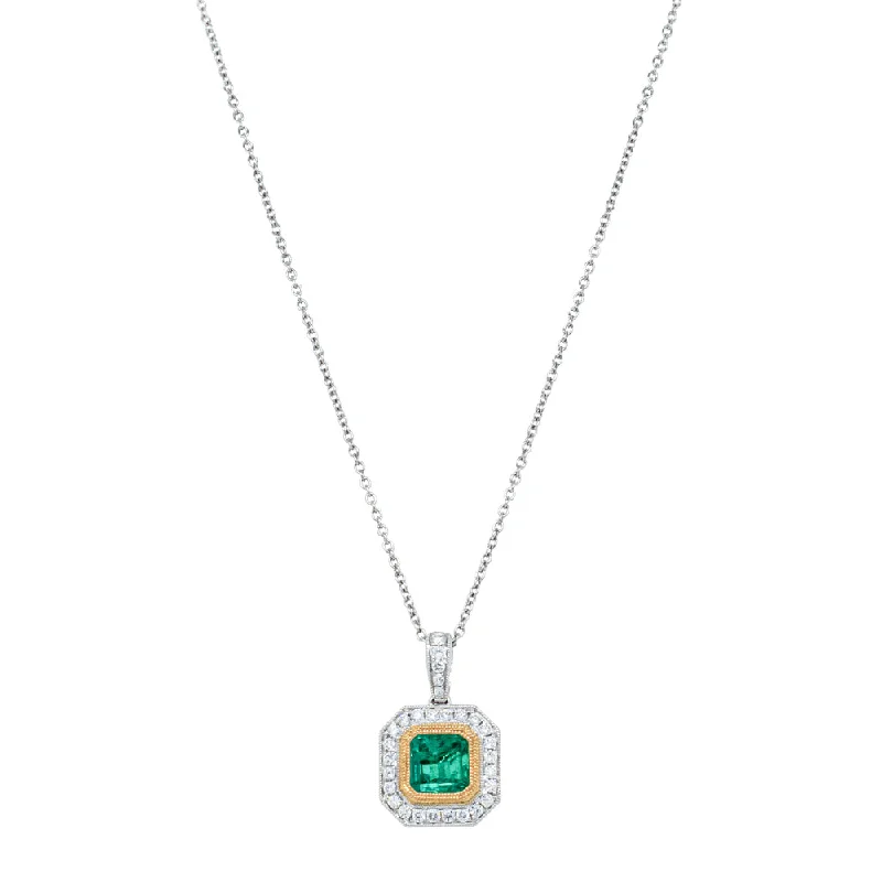 luxury diamond necklaces for women-18ct White & Yellow Gold 1.84ct Emerald & Diamond Pendant