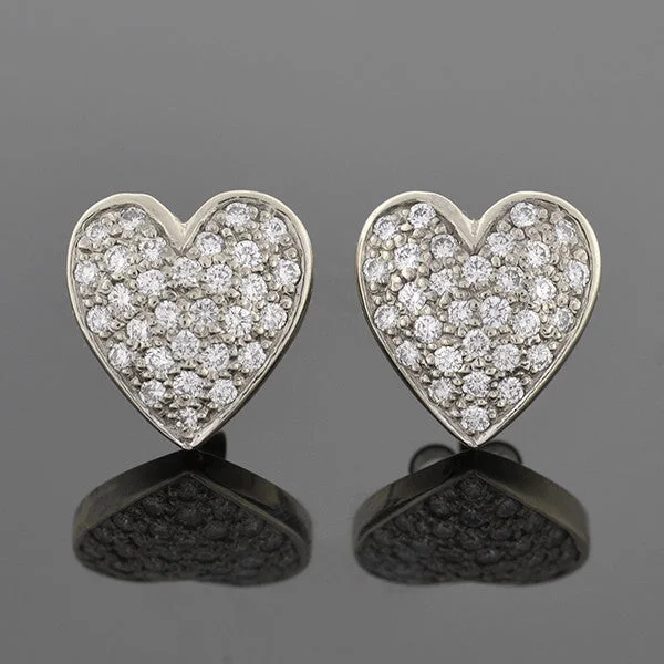 crystal drop earrings for women-Estate 14kt & Pavé Diamond Heart Stud Earrings