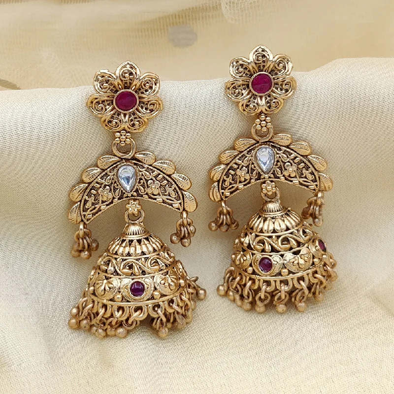 elegant earrings for women-Jewel Addiction Copper Gold Pota Stone Jhumki Earrings