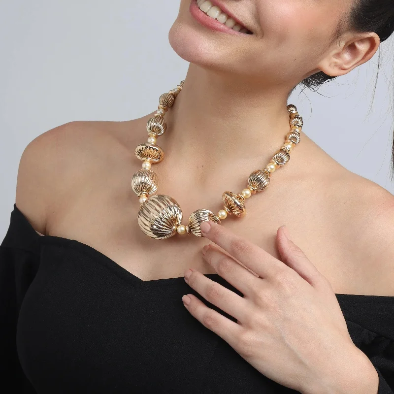 nature-inspired necklaces for women-TFC Varied Vortex Bold Bead and Pearl Gold Plated Necklace