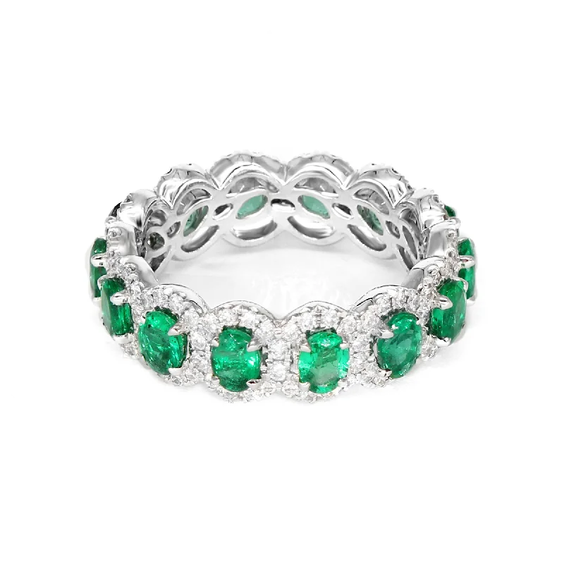 engagement rings for women-2.50 ct. Genuine Oval Emerald Eternity Ring With Diamond Halo