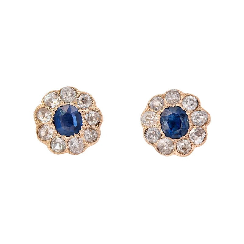 oversized earrings for women-Victorian 18k Sapphire with Diamond Halo Stud Earrings