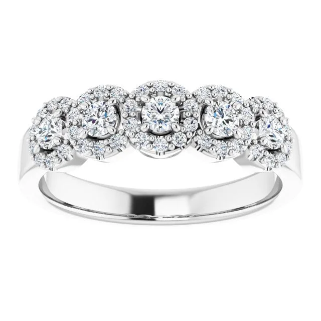 classic gold rings for women-0.50 ct. Round Cut Diamond 5 Stone Halo Wedding Band