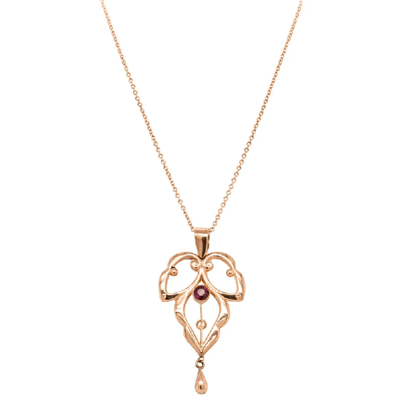 long necklaces for women-Vintage 9ct Rose Gold Leaf Pendant