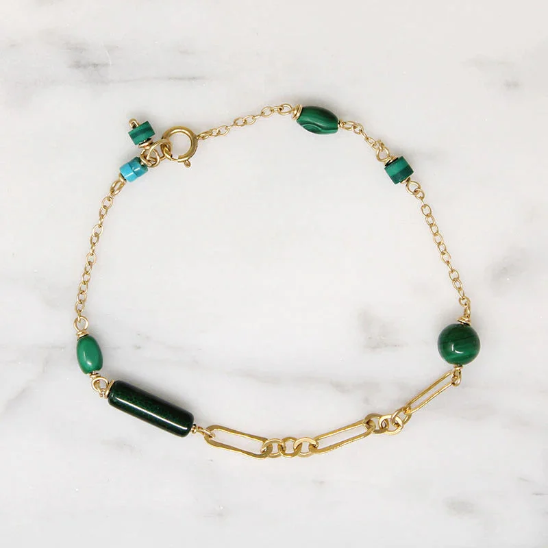 sterling silver bangles for women-Malachite & Turquoise Bead Bracelet by Brin