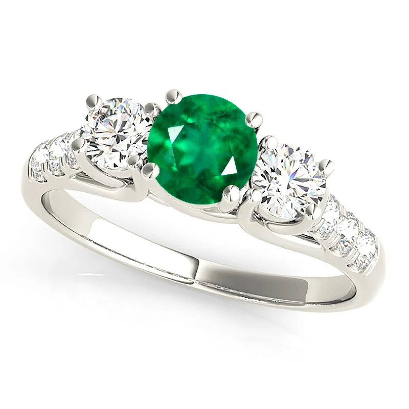 fashion-forward rings for women-1.15 ct. Genuine Emerald Ring With Side Diamonds