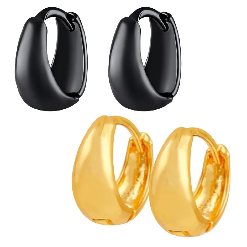 heart-shaped earrings for women-Mahi Combo of Black and Golden Bollywood Styled Piercing Kaju Bali / Hoop Mens Earrings Pairs (CO1105628M)