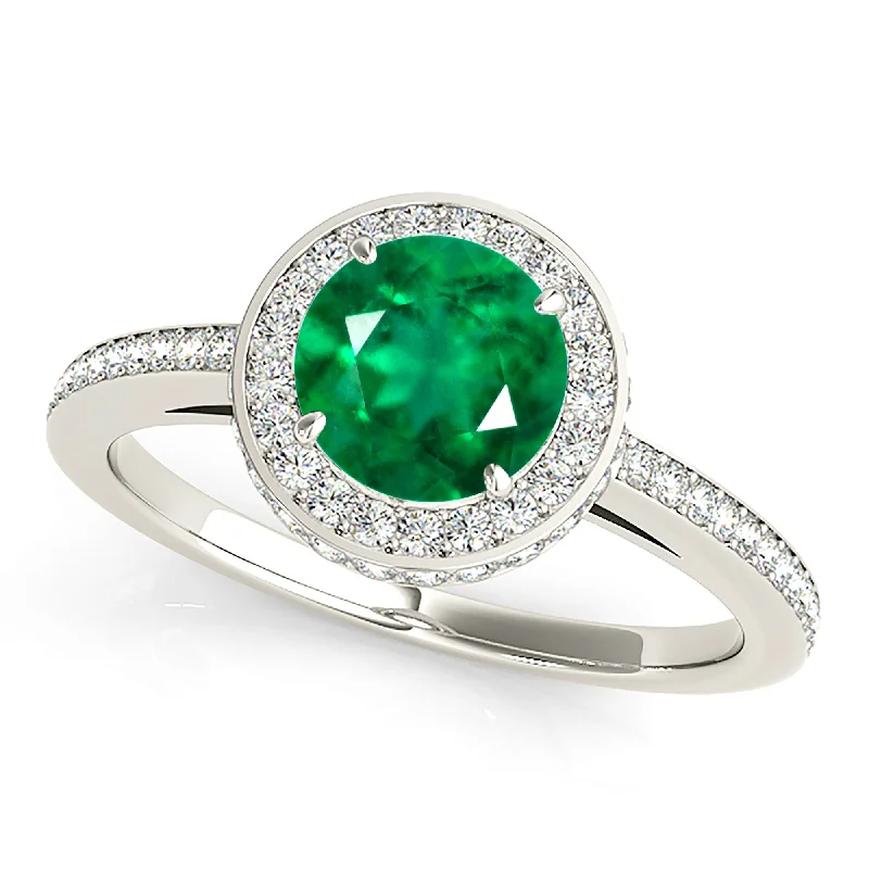 trendy rings for women-2.00 ct. Genuine Emerald Double Halo Ring With Under Halo and Side Diamonds