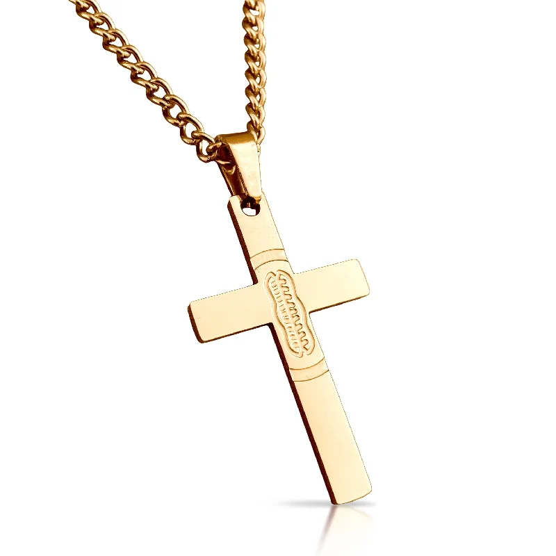 multi-layer necklaces for women-Football Cross Pendant With Chain Necklace - 14K Gold Plated Stainless Steel