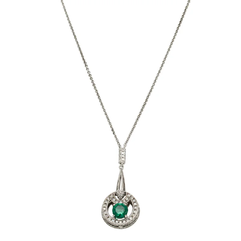 birthstone necklaces for women-18ct White Gold .79ct Emerald & Diamond Pendant