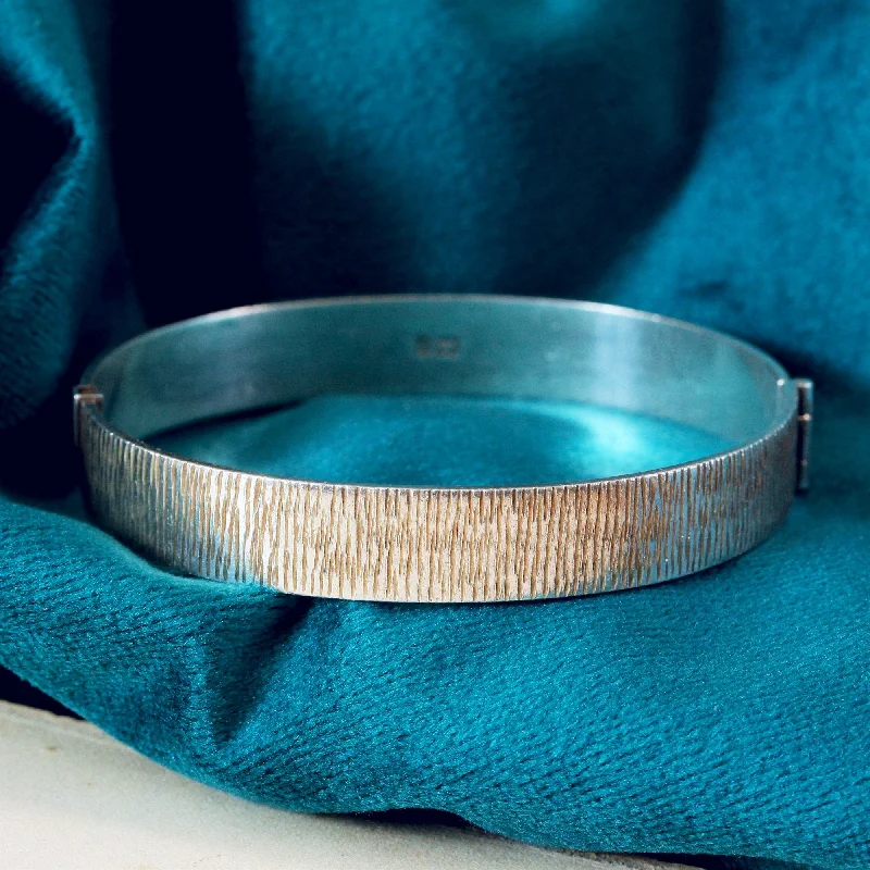 wedding bracelet sets for women-Statement Date 1973 Bark Effect Silver Bangle