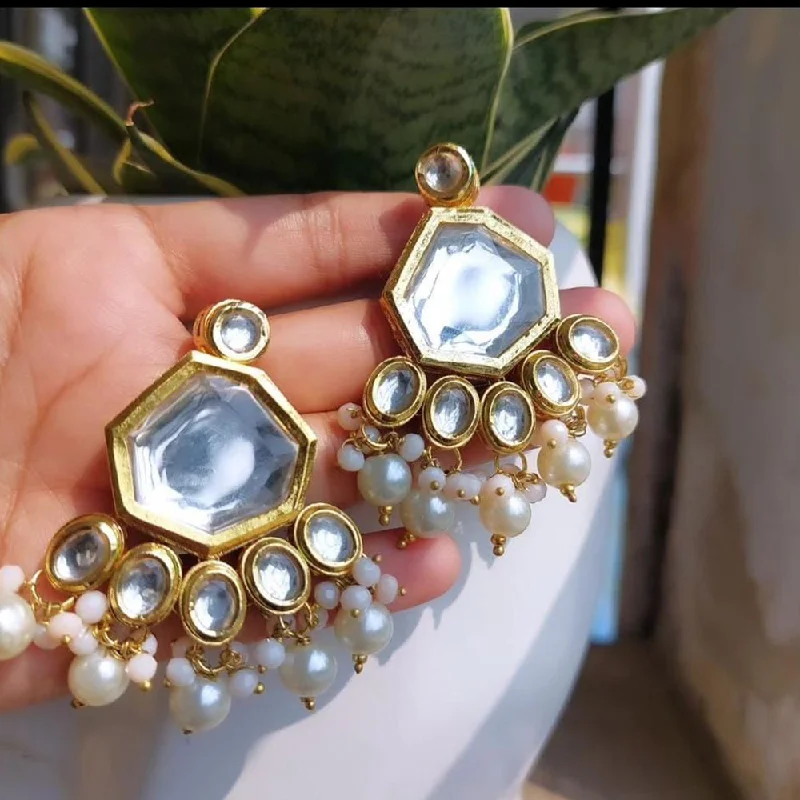 geometric earrings for women-Manisha Jewellery Gold Plated Kundan and Beads Dangler Earrings