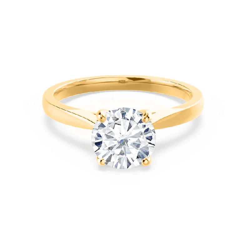 unique engagement rings for women-ELENA - Round Diamond Solitaire Cathedral 18k Yellow Gold Engagement Ring