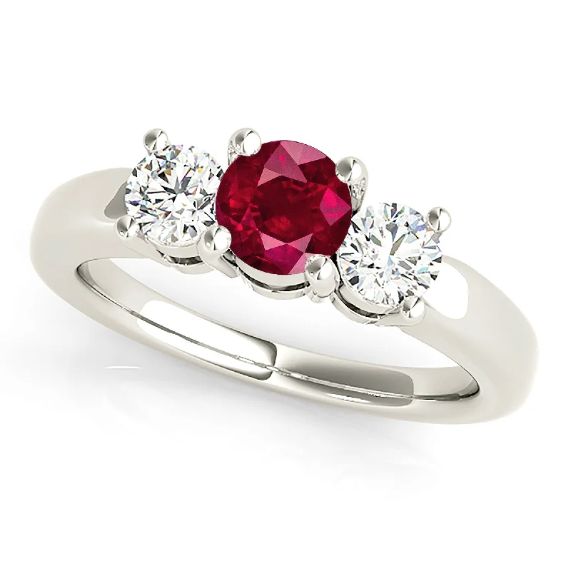 stackable gemstone rings for women-1.15 ct. Genuine Ruby Ring With Side Diamonds