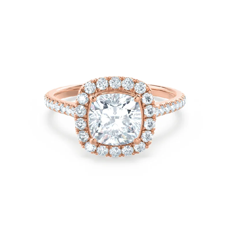 modern engagement rings for women-VIOLETTE - Cushion Moissanite & Diamond 18k Rose Gold Petite Halo Ring