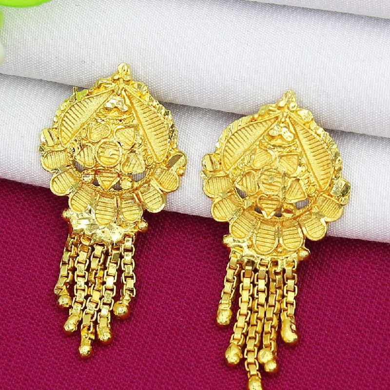 classic diamond earrings for women-Mahavir Dye Gold Dangler Earrings