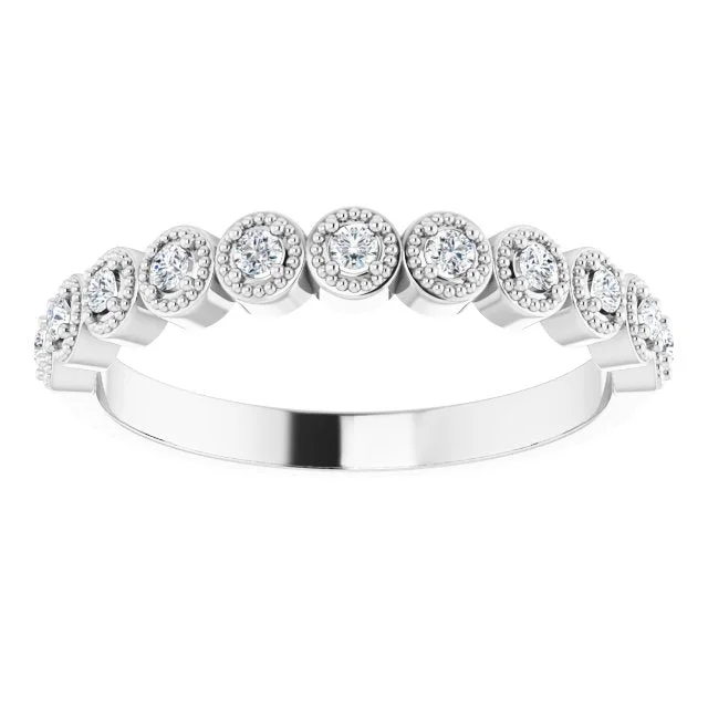 handcrafted wedding rings for women-Milgrain Accent Round Diamond Wedding Band