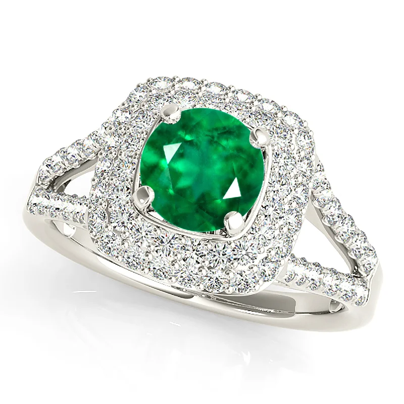 luxurious engagement rings with diamonds for women-1.15 ct. Genuine Emerald Ring With Halo,Wide Split Diamond Band