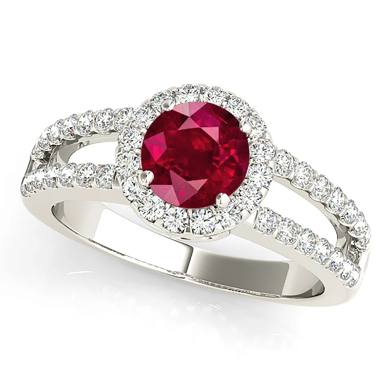 unique rings for women-1.45 ct. Genuine Ruby Ring with Halo Open Split Diamond Shank