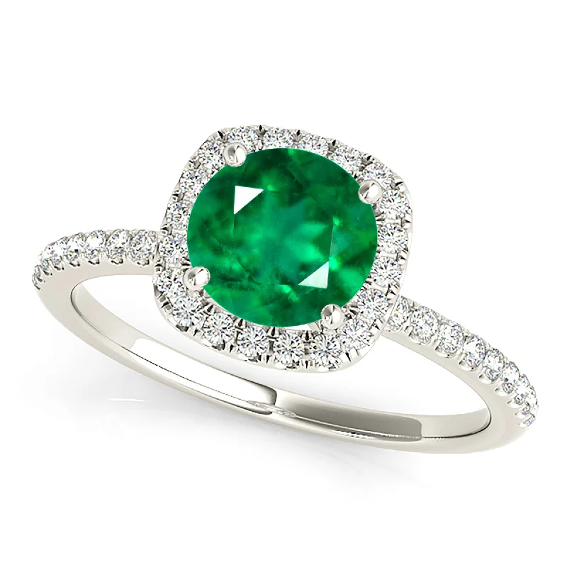 personalized gold rings for women-1.15 ct. Genuine Emerald Ring With Halo And Delicate Diamond band