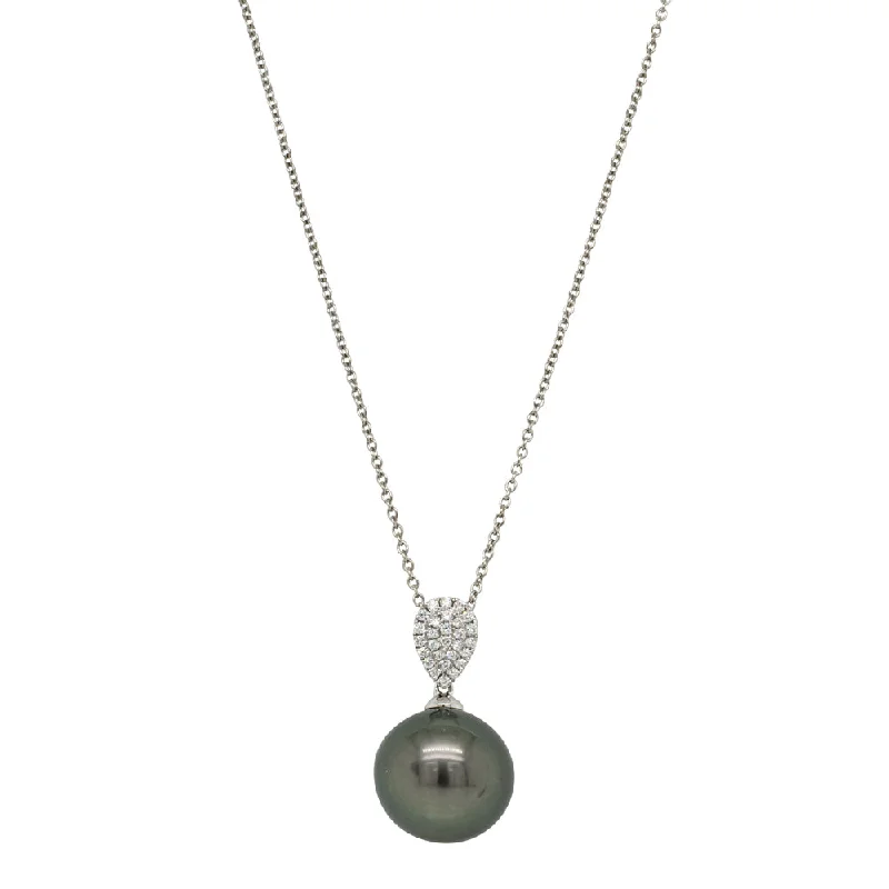 layered chain necklaces for women-18ct White Gold 13.9mm Tahitian Pearl & Diamond Aegean Pendant