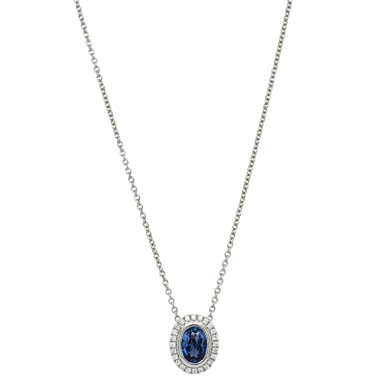 gemstone pendant necklaces for women-18ct White Gold 1.13ct Sapphire & Diamond Isla Pendant