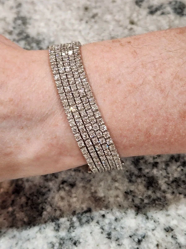 chic bangles for women-New! 14.20ctw Natural Diamond 18k White Gold 6 7/8" 5 Strand Bracelet