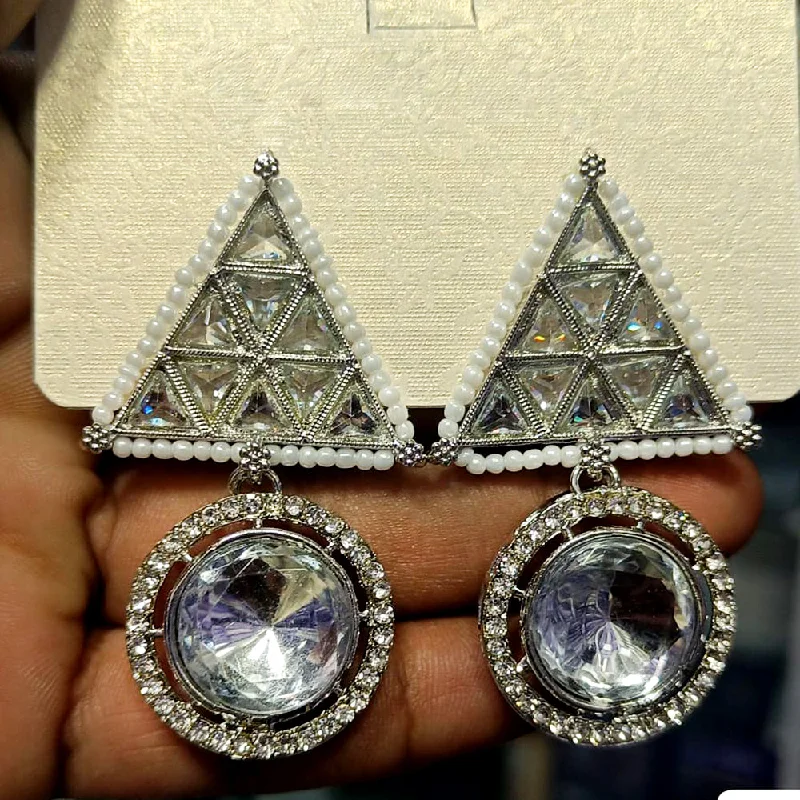 fashion diamond earrings for women-Rani Sati Jewels Silver Plated Crystal Stone Dangler Earrings