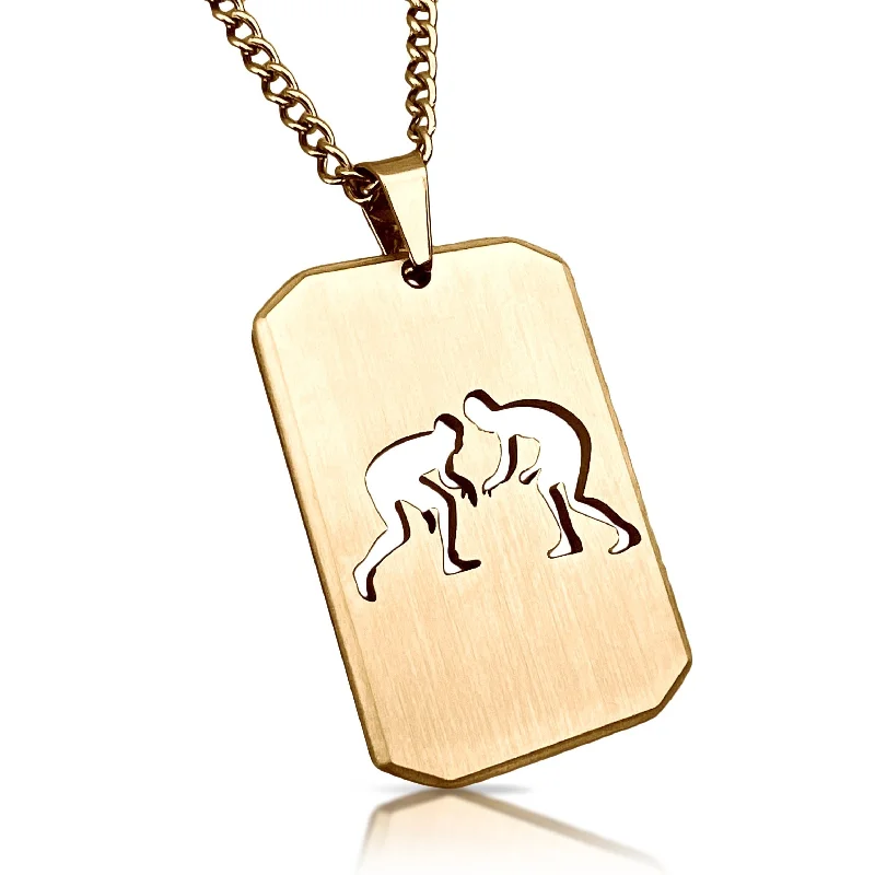 romantic pendant necklaces for women-Wrestling Cut Out Pendant With Chain Necklace - 14K Gold Plated Stainless Steel