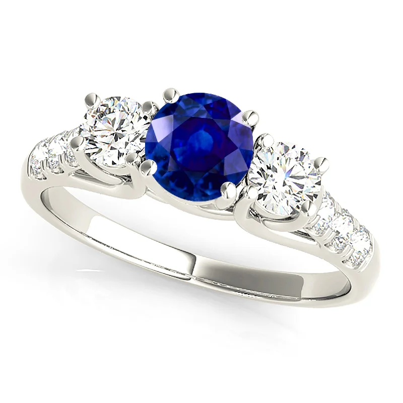 classic gold rings for women-1.35 ct. Genuine Blue Sapphire Three Stone Ring