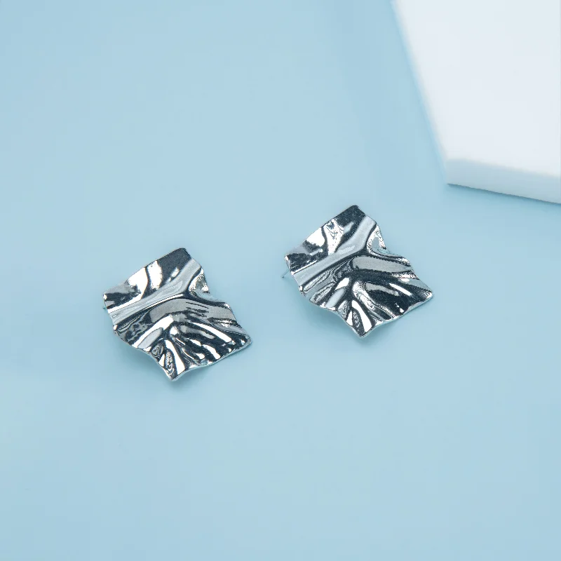 dangle earrings for women-Nipura Silver Wrinkly Stud Earrings