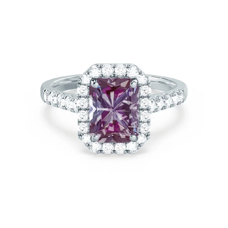 engagement rings with sapphires for women-ESME - Chatham® Radiant Lab-Grown Alexandrite & Diamond 18k White Gold Halo