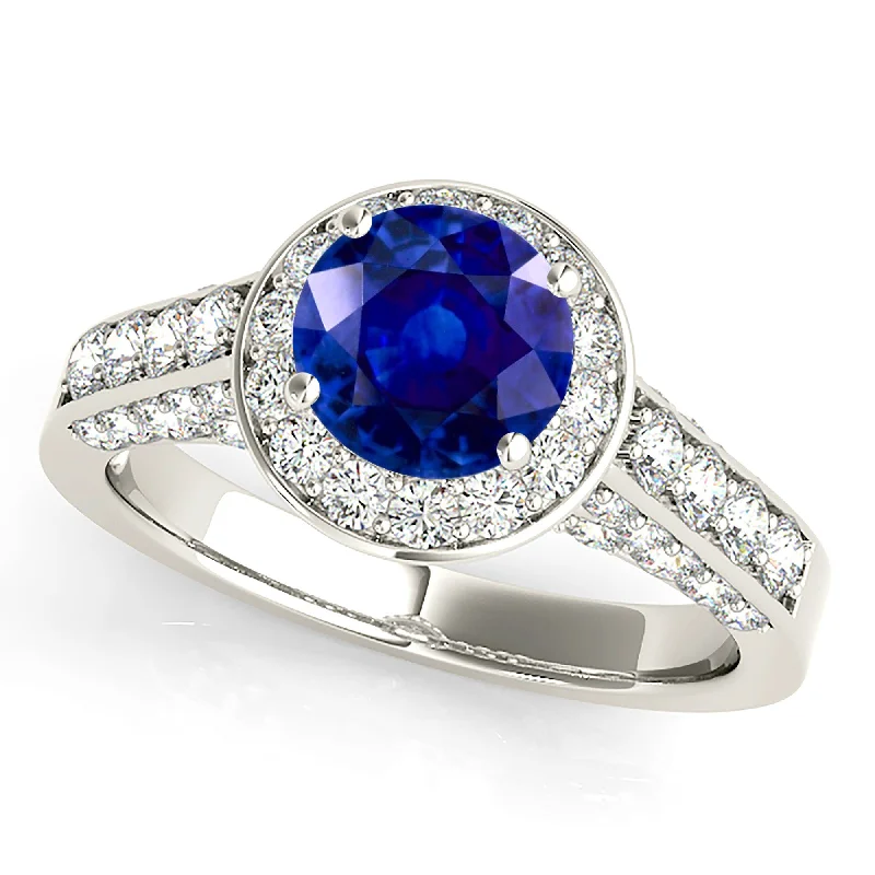 affordable engagement rings for women-1.35 ct. Genuine Blue Sapphire Prong Set Halo Ring