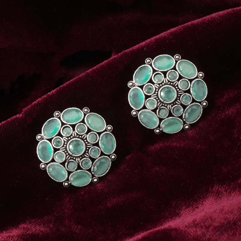 luxury gemstone earrings for women-Nipura Teal Antique Flower Earrings