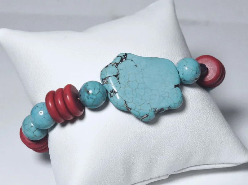 colorful charm bangles for women-Turquoise Beaded Stretch Bracelet