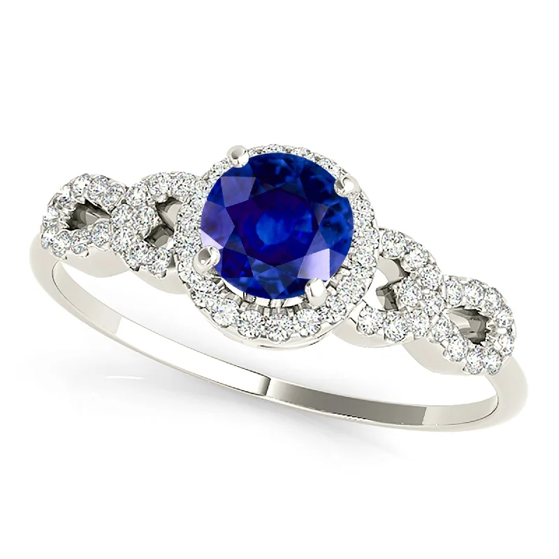 bold rings for women-1.35 ct. Genuine Blue Sapphire Ring Halo style