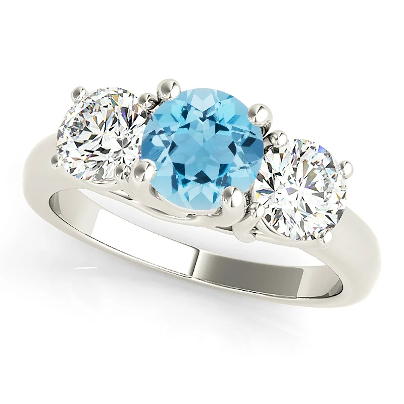 personalized gold rings for women-1.65 ct. Genuine Aquamarine Ring With 1.20 ctw. Side Diamonds