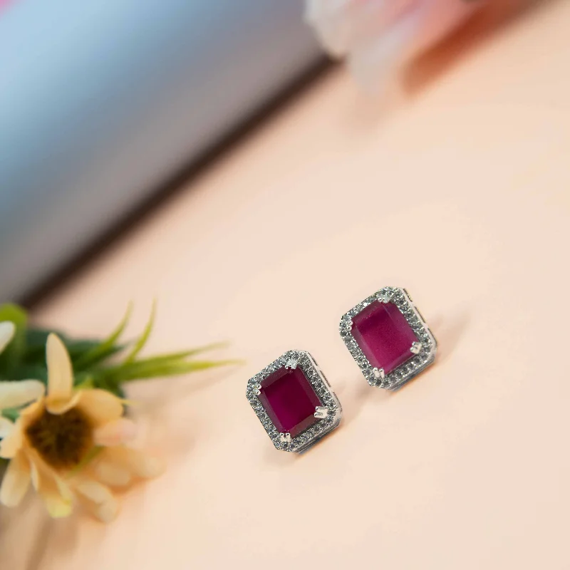 bright gemstone earrings for women-Nipura Silver Solitaire Carmine Earrings