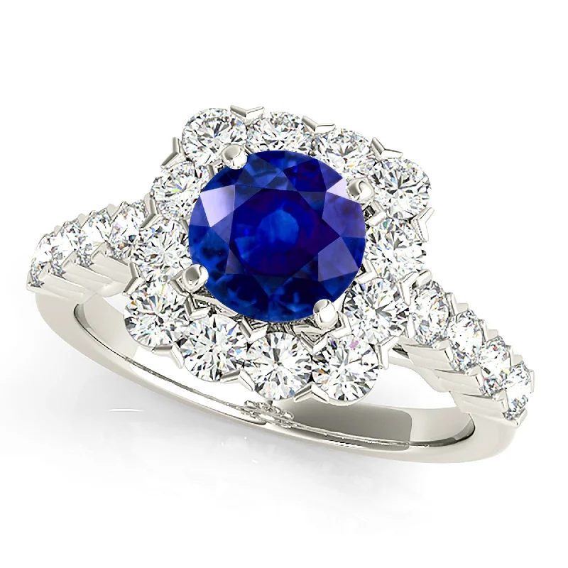 high-end rings for women-2.40 ct. Genuine Blue Sapphire Halo Ring