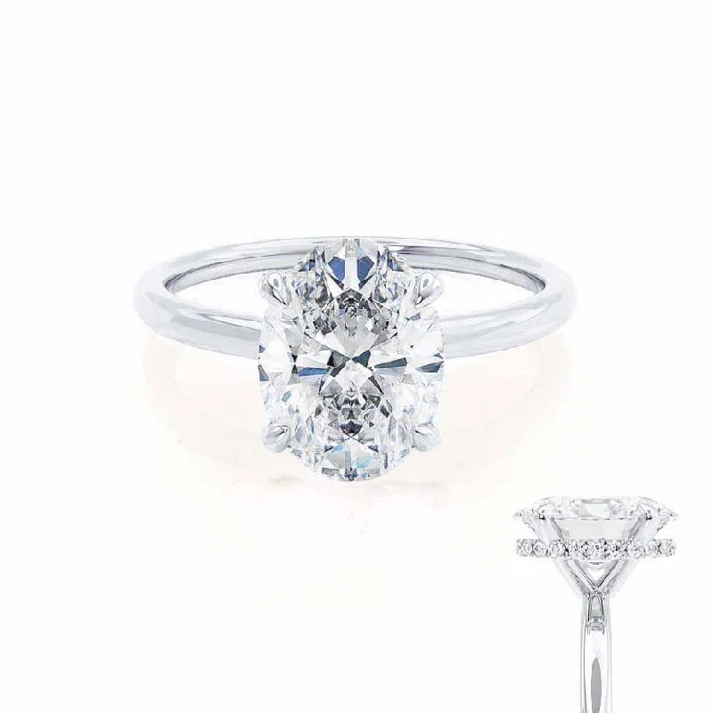 engagement rings with sapphires for women-PARIS - Oval Diamond Hidden Halo Platinum 950 Engagement Ring