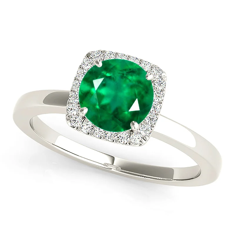 sapphire engagement rings for women-1.75 ct. Genuine Emerald Ring With Halo and Solitaire Plain band