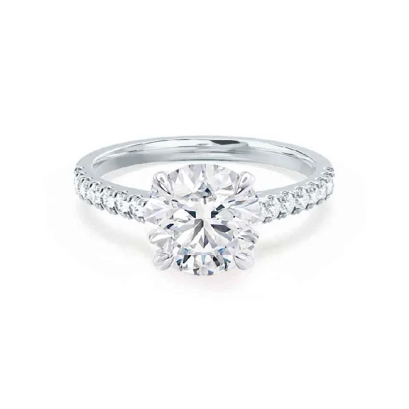 elegant platinum engagement rings for women-VIOLA - Round Moissanite & Diamond 950 Platinum Shoulder Set Ring