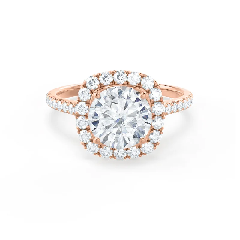 engagement rings with emeralds for women-BLUSH - Round Moissanite & Diamond 18k Rose Gold Petite Halo Ring