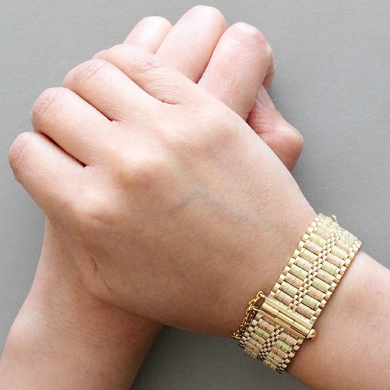 wedding bracelets for women-Iranian Two-Tone Textured Gold Bracelet