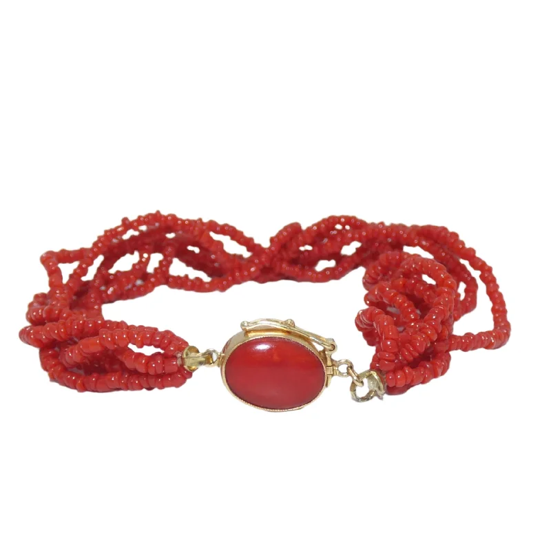 fancy wedding bangles for women-14K Gold Red Coral Beaded Bracelet