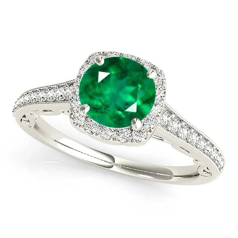 wedding ring sets with gemstones for women-1.75 ct. Genuine Emerald Halo Ring With Accent Diamonds