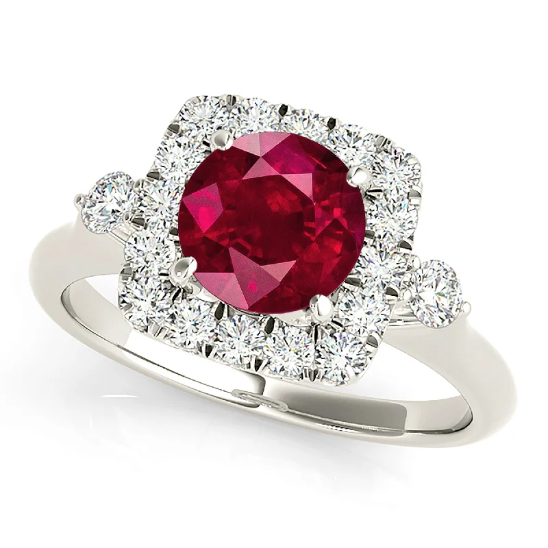 wedding bands for women-2.35 ct. Genuine Ruby Ring With Halo And Accent Side Diamonds