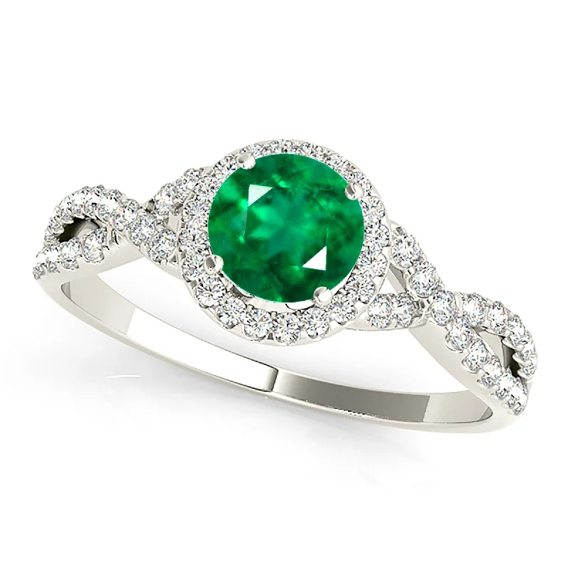 luxury rings for women-1.15 ct. Genuine Emerald Ring With Halo And Open Twist Diamond Band